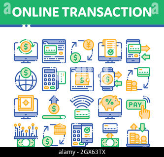 Online Transaktionen Vektor dünne Linie Symbole gesetzt Stock Vektor