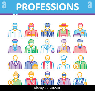Berufe Personen Sammlung Symbole Set Vektor Stock Vektor