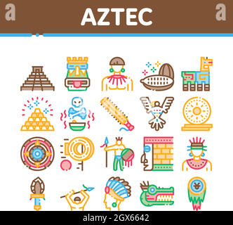 Die Symbole Der Aztec Civilization Collection Setzen Den Vektor Stock Vektor