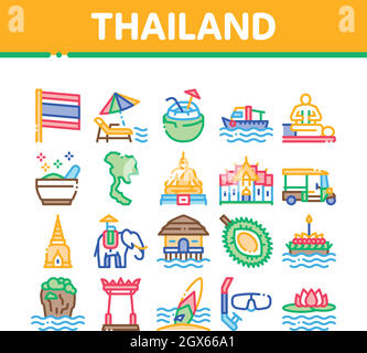 Thailand National Collection Icons Set Vector Stock Vektor