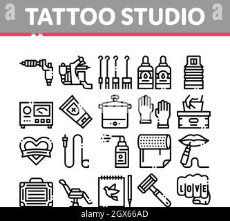 Tattoo Studio Tool Collection Icons Set Vector Stock Vektor