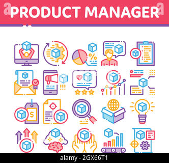 Product Manager Work Collection Icons Set Vector Stock Vektor