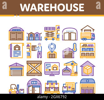 Symbole Für Lagerhäuser Und Lagerhallen Setzen Vektor Stock Vektor