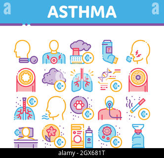 Symbole Für Die Sammlung Von Asthma-Kranken Allergen Set Vector Stock Vektor