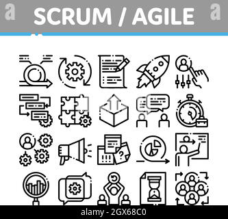 Scrum Agile Sammlung Elemente Vector Icons einstellen Stock Vektor