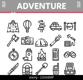 Adventure Collection Elemente Icons Set Vector Stock Vektor