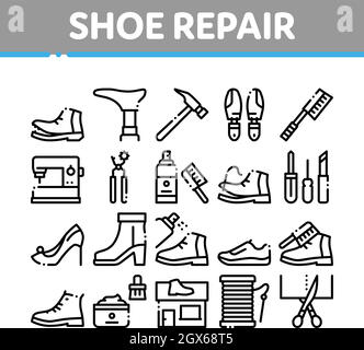 Schuh Reparatur Ausrüstung Sammlung Icons Set Vector Stock Vektor