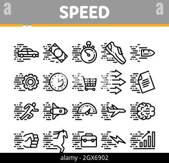 Symbole Für Die Sammlung Von Schnellen Bewegungen „Geschwindigkeit“ Setzen Den Vektor Stock Vektor