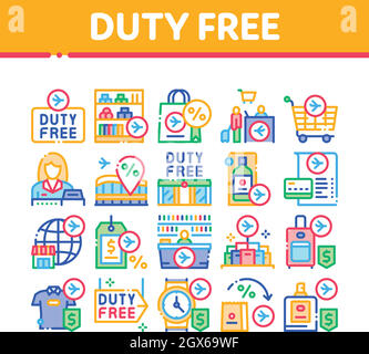 Duty Free Shop Kollektion Icons Set Vektor Stock Vektor