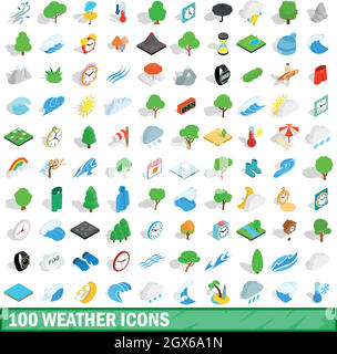 100 Wetter Icons Set, isometrischen 3d Stil Stock Vektor