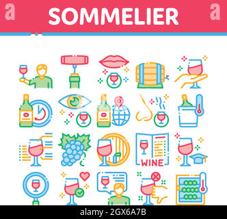 Sommelier Weinprobe Sammlung Symbole Set Vektor Stock Vektor