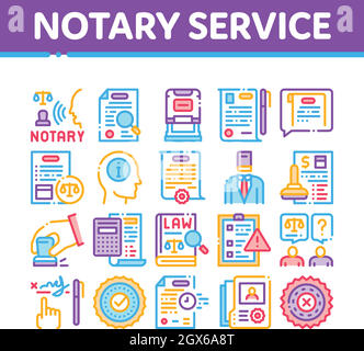 Notardienst Agentur Sammlung Symbole Set Vektor Stock Vektor