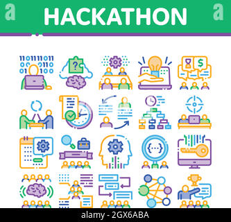 Hackathon Development Collection Icons Set Vector Stock Vektor