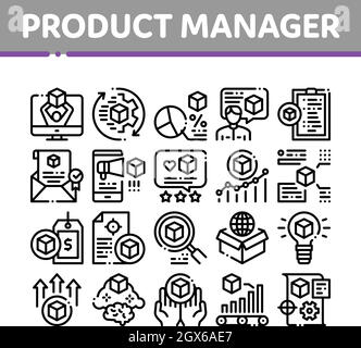 Product Manager Work Collection Icons Set Vector Stock Vektor