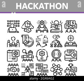 Hackathon Development Collection Icons Set Vector Stock Vektor