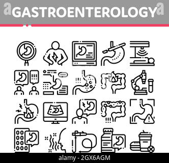 Symbole Für Gastroenterologie Und Hepatologie Setzen Vektor Stock Vektor