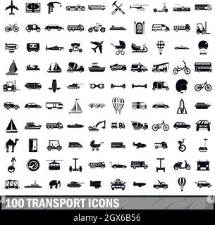 100 Symbole Transportgruppe, einfachen Stil Stock Vektor