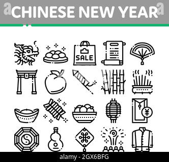 Chinesische Neujahrsfest Sammlung Symbole Set Vektor Stock Vektor