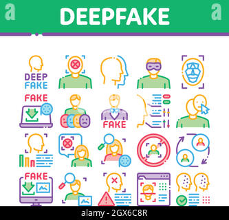 Deepfake Gesicht Fälschung Sammlung Icons Set Vektor Stock Vektor