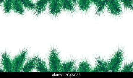 Vorlage für Vektorbanner zu Weihnachten und Neujahr. Tannenzweige Grenzen mit Winterdekor auf Transparent ab Stock Vektor