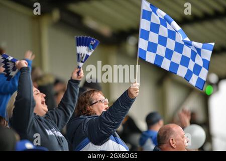 Featherstone, England - 2. Oktober 2021 - Halifax Panthers Fans vor der Rugby League Betfred Championship, Halbfinale-Play-off, Featherstone Rovers vs Halifax Panthers im Millennium Stadium, Featherstone, UK Dean Williams Stockfoto