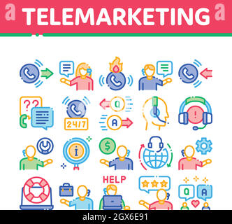 Telemarketing Sale Collection Symbole Set Vector Stock Vektor