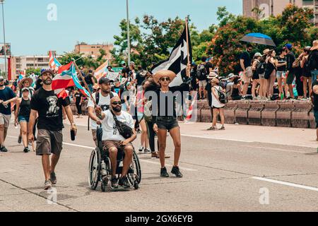 SAN JUAN, PUERTO RICO - 23. Jul 2019: Die Proteste, die Gouverneur Ricardo Rosello zum Rücktritt in Puerto Rico forderten Stockfoto