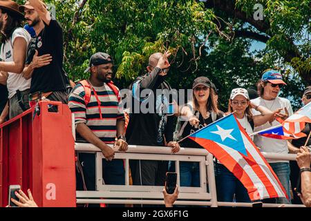 SAN JUAN, PUERTO RICO - 23. Jul 2019: Die Proteste, die Gouverneur Ricardo Rosello zum Rücktritt in Puerto Rico forderten Stockfoto