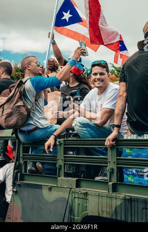 SAN JUAN, PUERTO RICO - 23. Jul 2019: Die Proteste, die Gouverneur Ricardo Rosello zum Rücktritt in Puerto Rico forderten Stockfoto