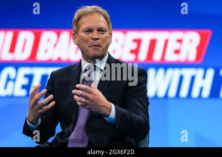 Manchester, Großbritannien. Oktober 2021. Manchester, Großbritannien. Montag, 4. Oktober 2021 . In Conversation with Grant Shapps, Secretary of State for Transport Conservative Party 2021 Conference Credit: Julie Edwards/Alamy Live News Stockfoto