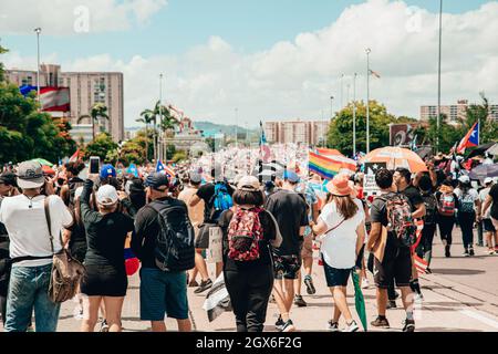 SAN JUAN, PUERTO RICO - 23. Jul 2019: Die Proteste, die Gouverneur Ricardo Rosello zum Rücktritt in Puerto Rico forderten Stockfoto