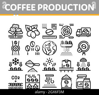 Kaffee Produktion Kollektion Icons Set Vektor Illustrationen Stock Vektor