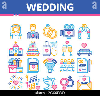 Sammlung Hochzeit Vektor dünne Linie Symbole gesetzt Stock Vektor