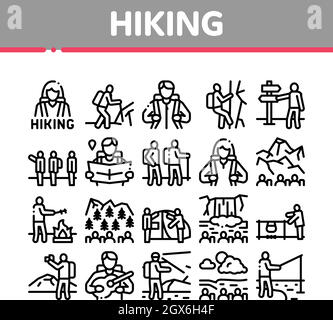 Wandern Extreme Tourismus Sammlung Icons Set Vektor Stock Vektor