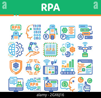 Rpa Robotic Process Automation Icons Set Vector Stock Vektor