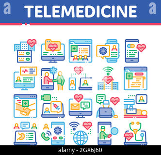 Symbole Für Telemedizin-Bestrahlungssammlung Vektor Festlegen Stock Vektor