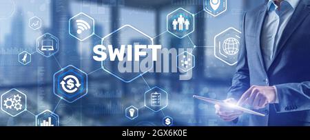 SWIFT Society for Worldwide Interbank Financial Telecommunications. Stockfoto