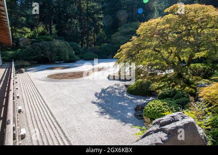 Japanischer Garten mit Sand in albuquerque New mexico Stockfoto