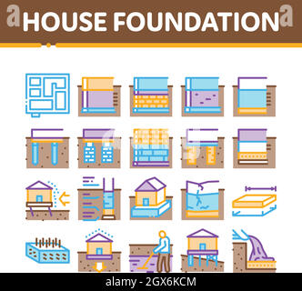 Haus Foundation Base Collection Icons Set Vektor Stock Vektor