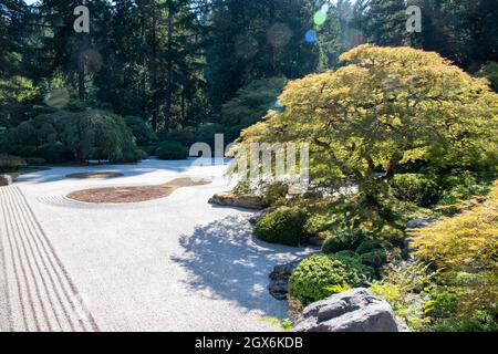 Japanischer Garten mit Sand in albuquerque New mexico Stockfoto