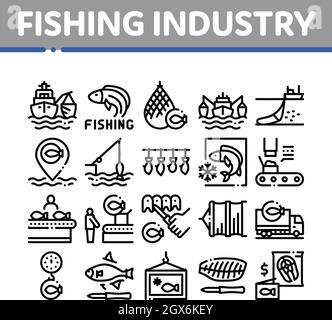 Fischerei Industrie Business Process Icons Set Vector Stock Vektor