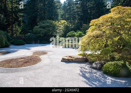 Japanischer Garten mit Sand in albuquerque New mexico Stockfoto