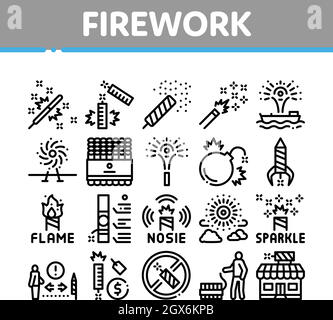 Feuerwerk Pyrotechnische Sammlung Icons Set Vektor Stock Vektor
