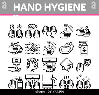 Hand gesunde Hygiene Sammlung Icons Set Vector Stock Vektor