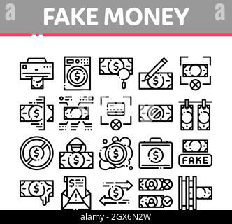 Gefälschtes Geld Sammlung Elemente Icons Set Vector Stock Vektor