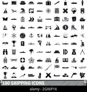 100 Versand Icons Set, einfachen Stil Stock Vektor