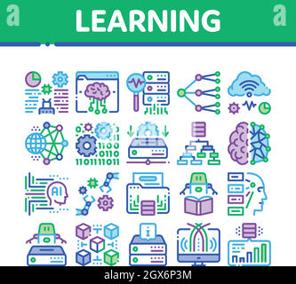 Machine Learning Ai Collection Icons Set Vektor Stock Vektor