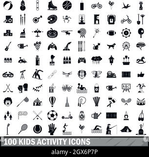 100 Kinder Aktivität Icons Set, einfachen Stil Stock Vektor