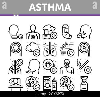 Symbole Für Die Sammlung Von Asthma-Kranken Allergen Set Vector Stock Vektor