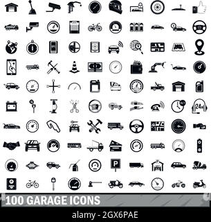 100 Garage Icons Set, einfachen Stil Stock Vektor